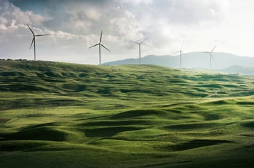 Hills with wind turbines