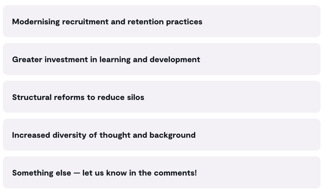 Poll: What would most improve the long-term effectiveness of the public service in your context?