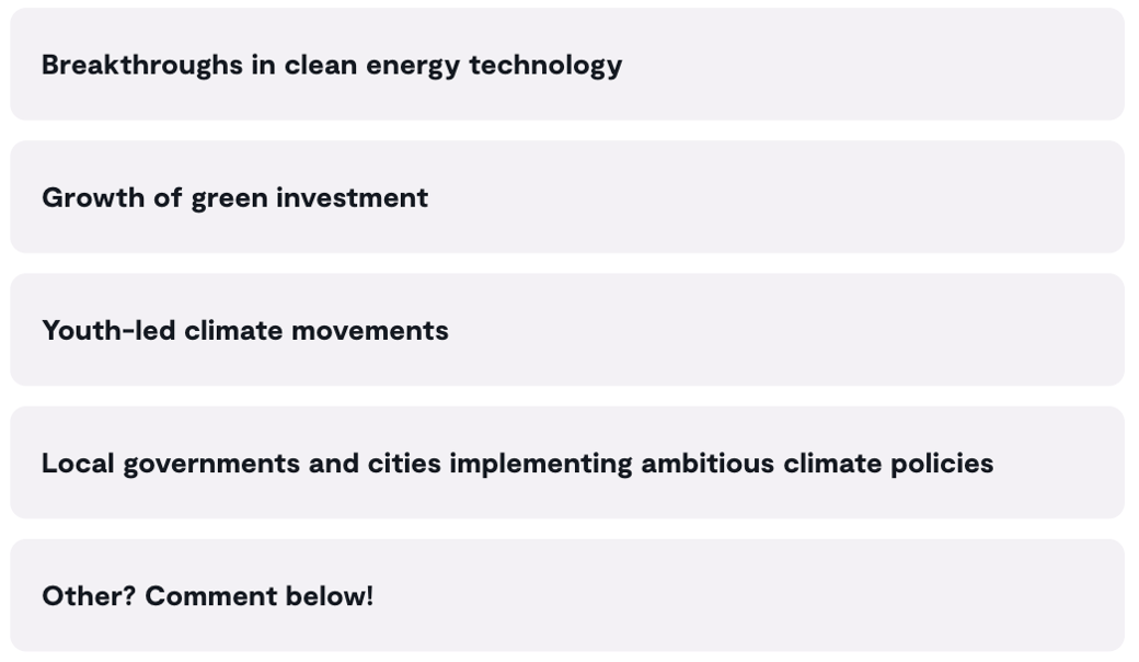 Vote now: What gives you most hope for climate action in 2026?