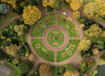 Green well-kept gardens in circular design