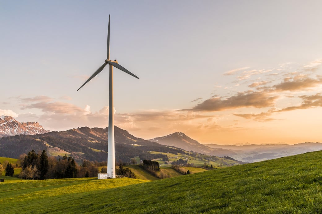 Wind turbine on open field