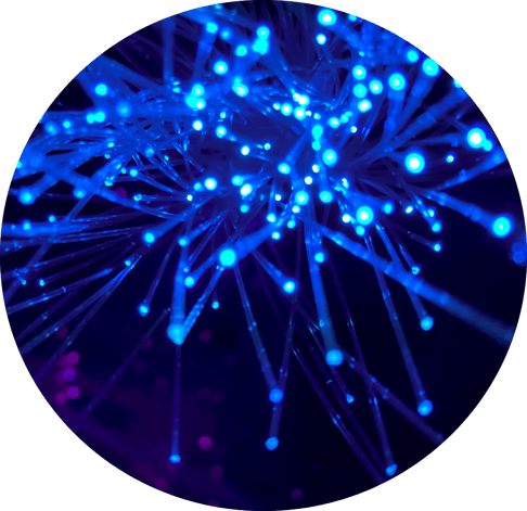 Blue image of glowing fibre optic wires