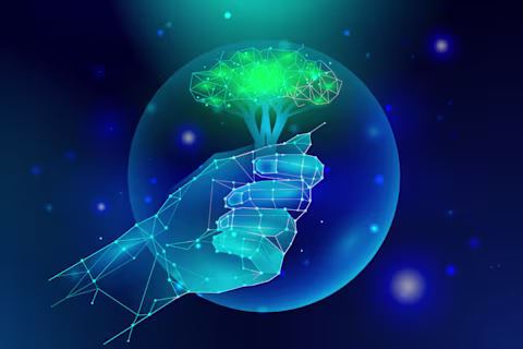 Constellation of hand holding a tree