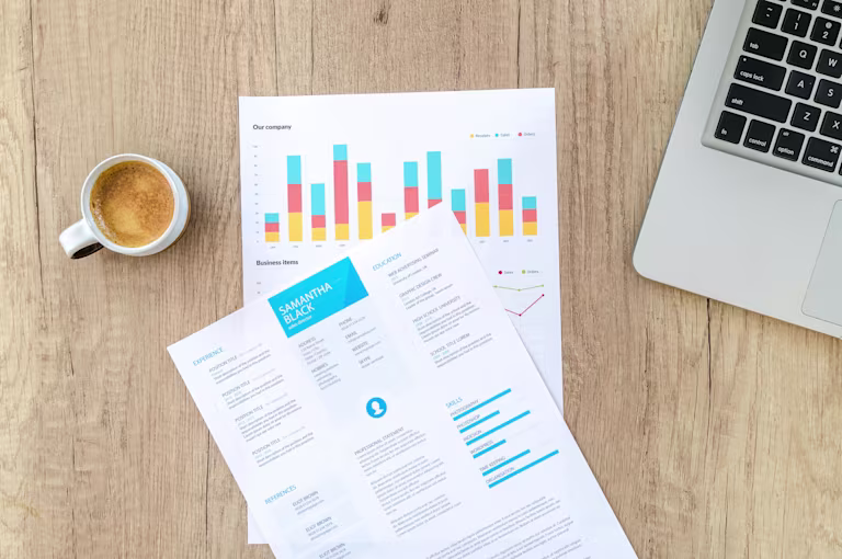 Printouts of data charts on a desk
